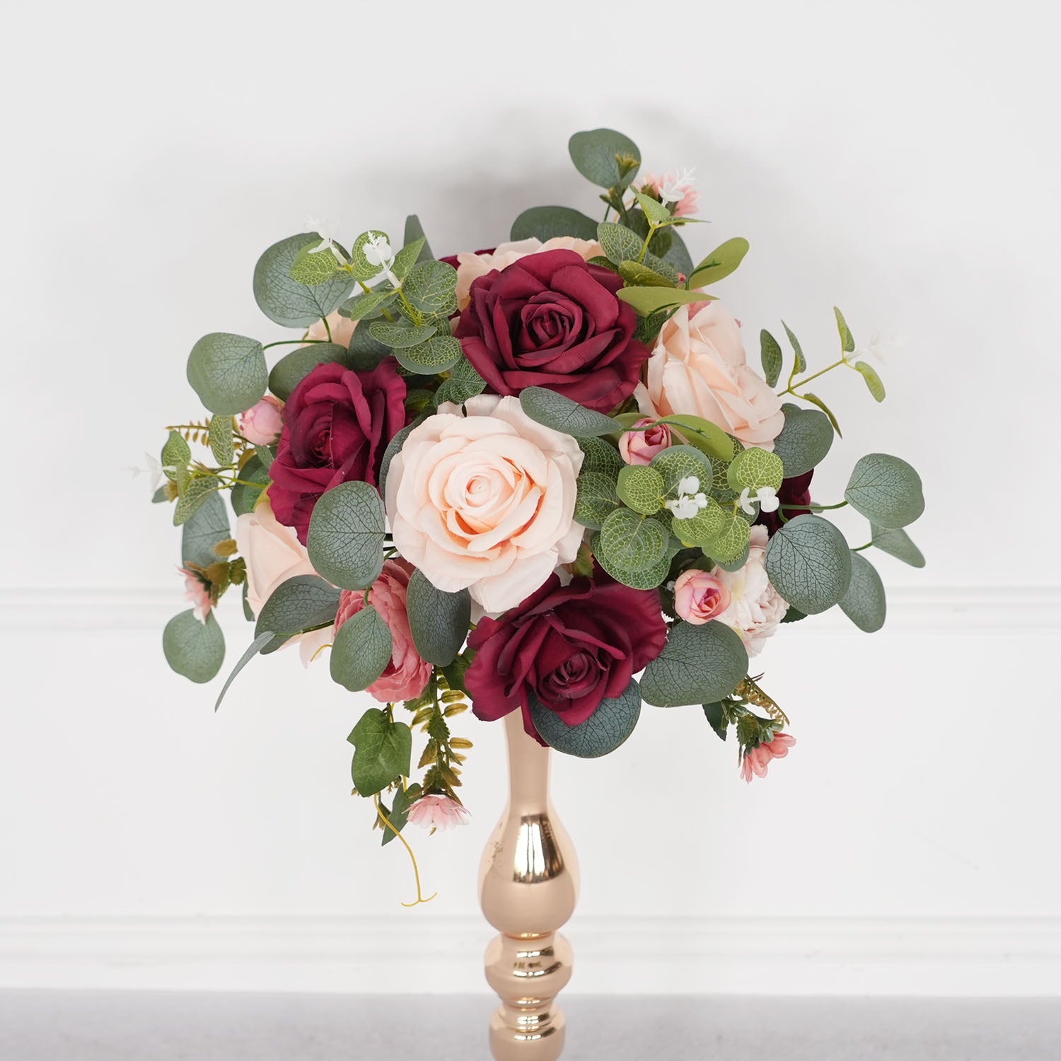 Uflower Red Rose Green Leaf Table Centerpieces Floral Ball Wedding Decoration